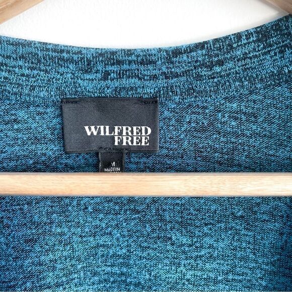 Wilfred Free Luma Blue Black Long Sleeve Top Open Back Slit Women's M V-Neck - Picture 7 of 8